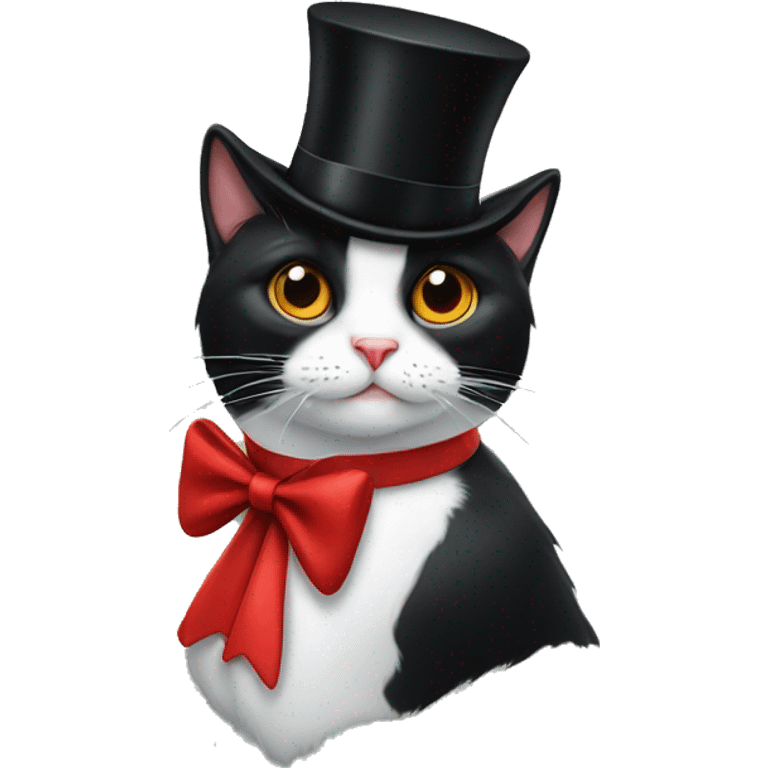 tuxedo cat with a top hat and red bow emoji