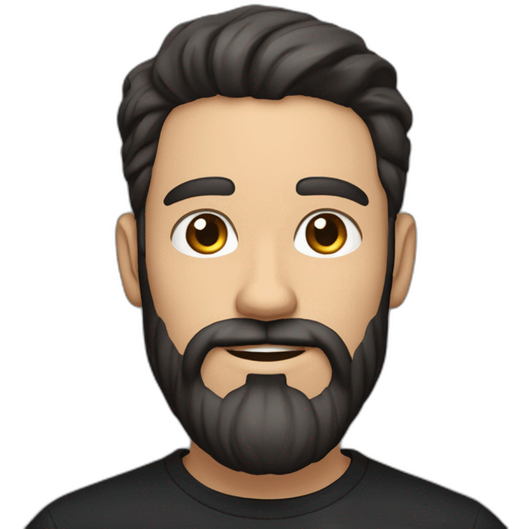 White man with a slight sun kissed tan, blue eyes and dark brown hair. He has a beard and mustache trimmed. Wears black clothing and wears his hair styled sideways backwards. emoji