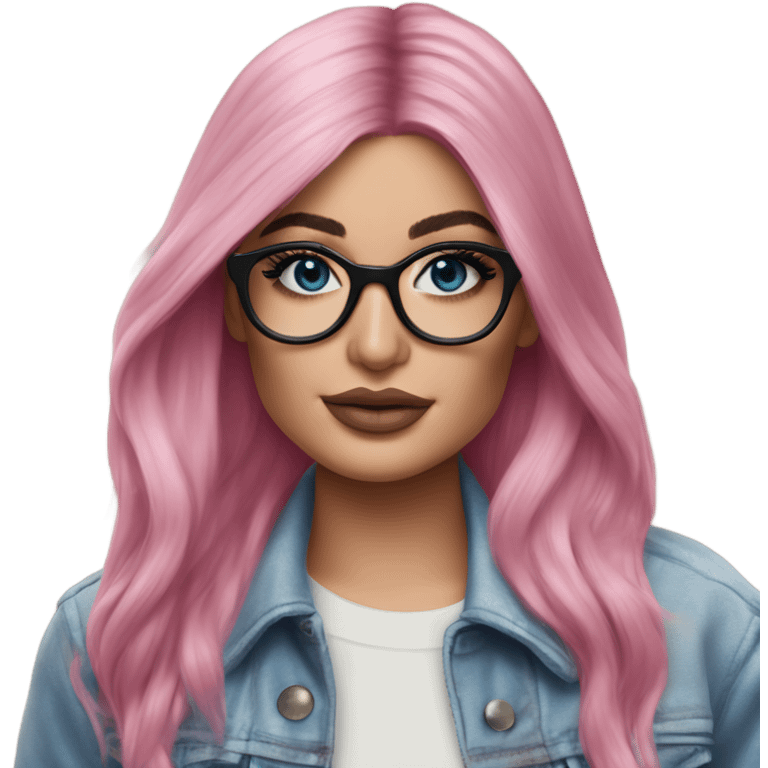 Photo Realistic kylie jenner stylish pink hair BLUE eyes and glasses posing  emoji