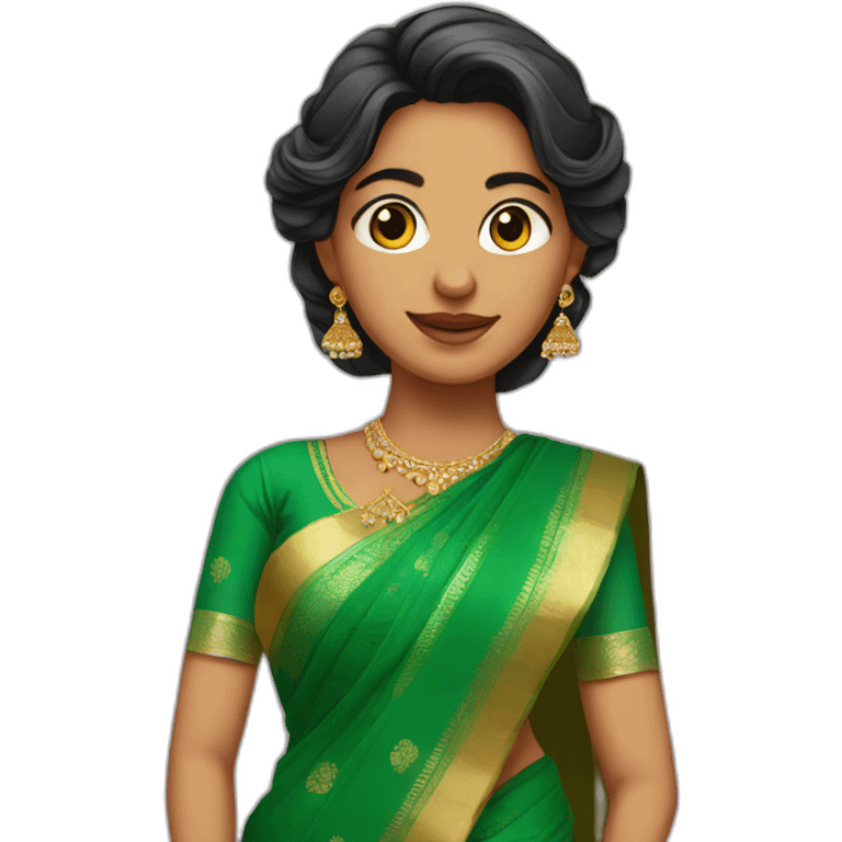 Married girl in green saree with open hair emoji