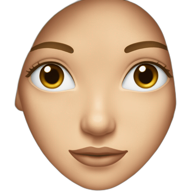 young woman with long brown hair, blue almond-shaped eyes, thin eyebrows and earring emoji