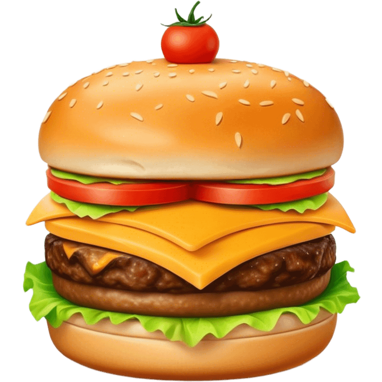 Cinematic Realistic Cheeseburger Dish Emoji, showcasing a juicy burger layered with cheese, lettuce, and tomato on a toasted bun rendered with lifelike detail and vibrant, inviting lighting. emoji