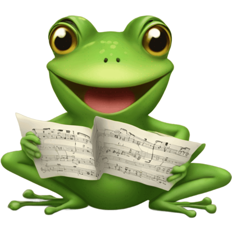 Frog singing with musical notes around him emoji