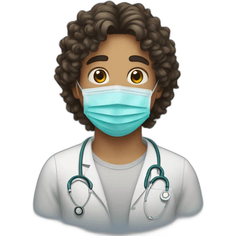 A young man with long, curly hair wearing a medical mask emoji