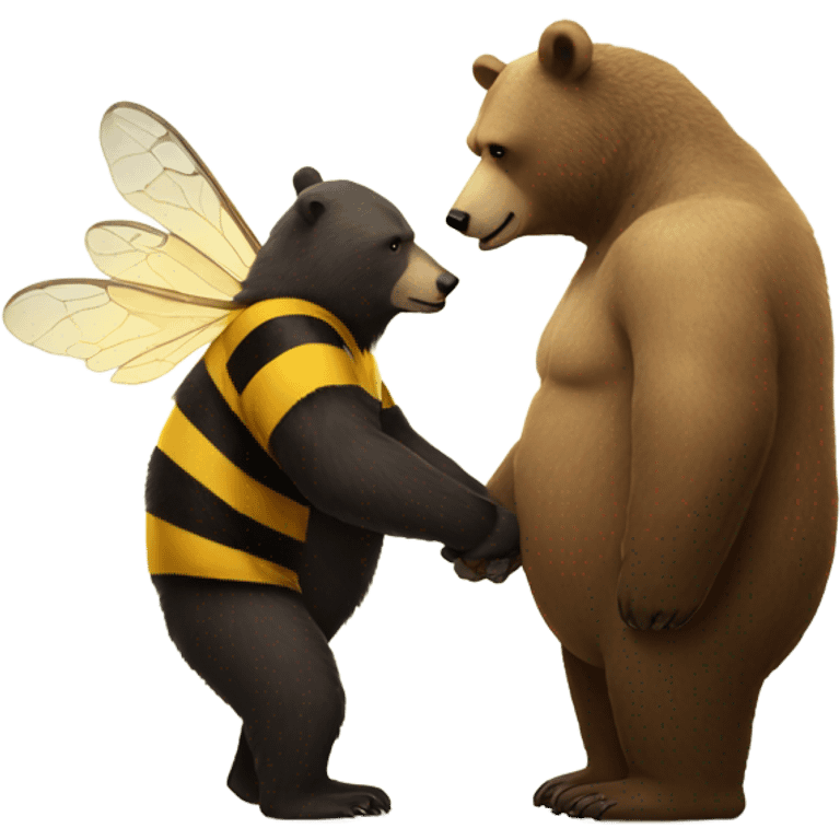 Bear holding hands with a giant bee  emoji