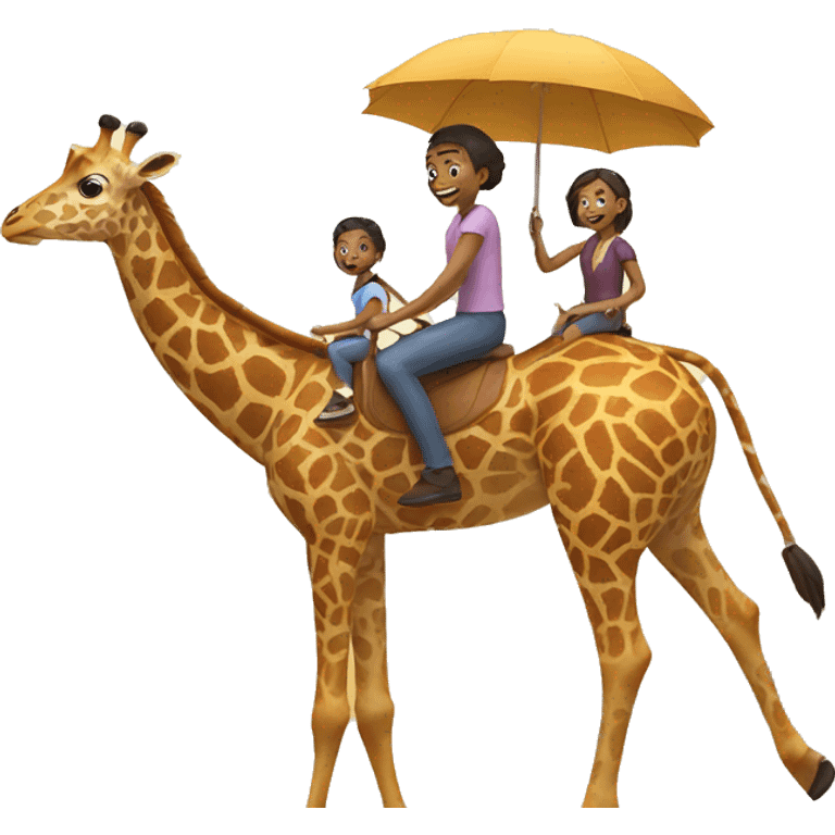 family riding giraffes emoji