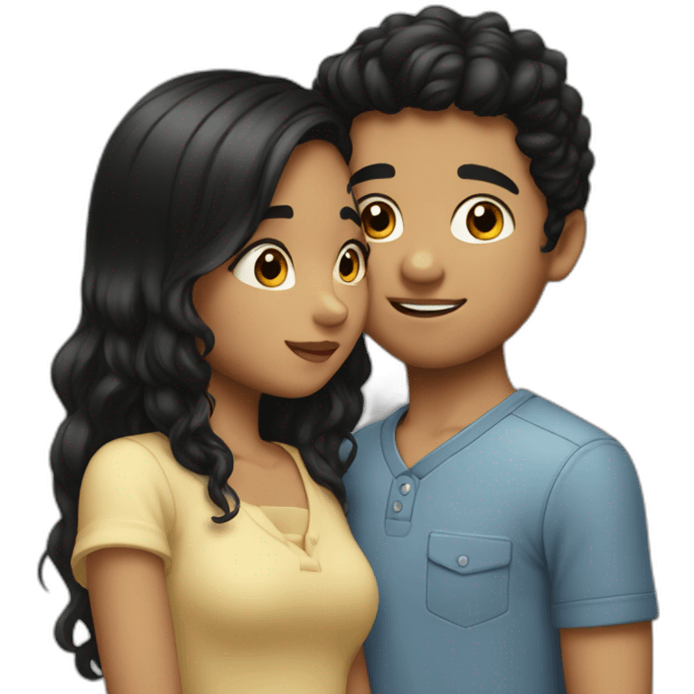 Boy with fair complexion and black hair kissing girl emoji