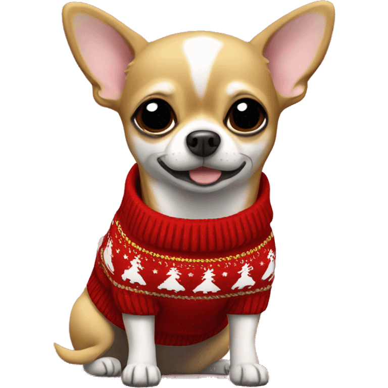 Chihuahua wearing Christmas sweater emoji