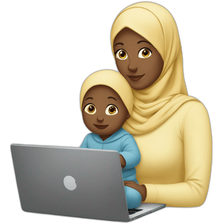 white-hijabi-woman-with-a-baby-boy-in-front-of-a-laptop emoji