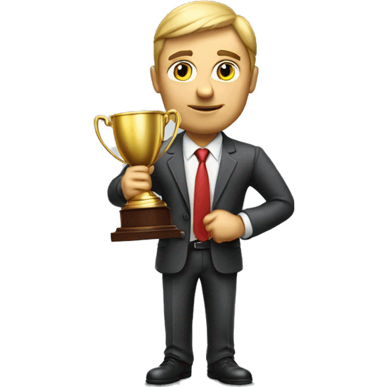 Photorealistic serious businessman with trophy in his hand emoji