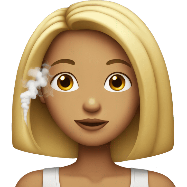 Pretty girl with long straight hair smoking emoji