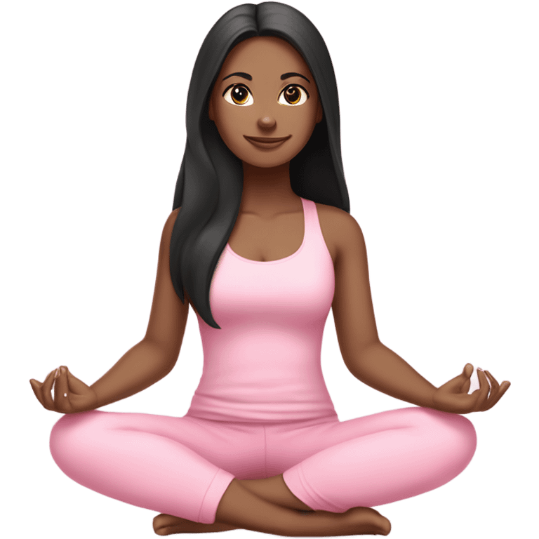 Brunette long black hair yoga beautiful girl in light pink pink pink clothes sitting on a yoga mat emoji