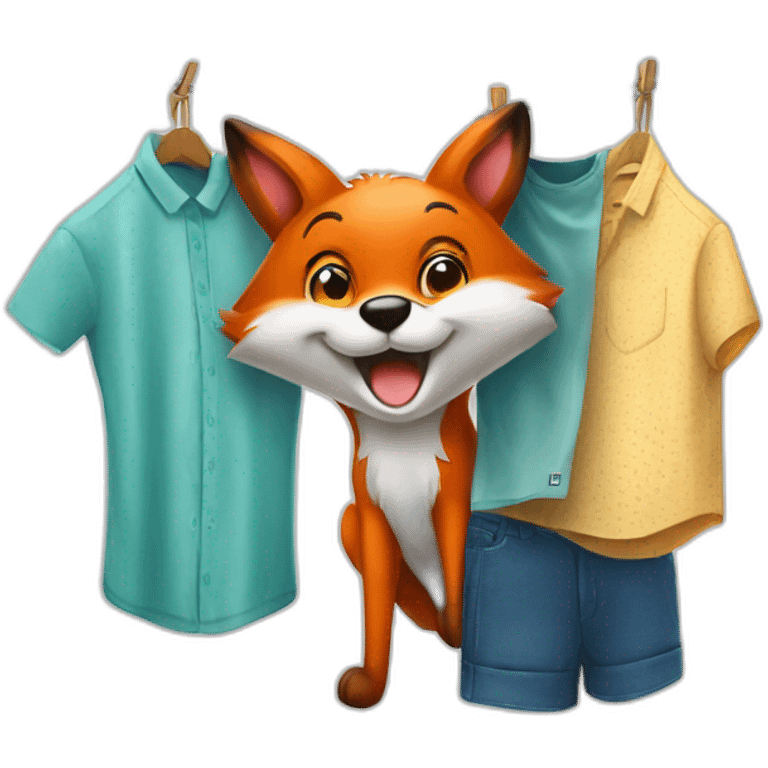 a happy Fox hanging clothes on a clothing Line emoji