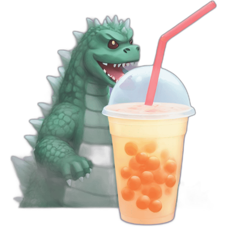 Godzilla drinking bubble tea emoji