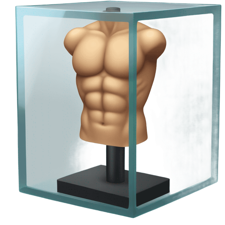 male abs inside a glass cube on a stand isometric view emoji