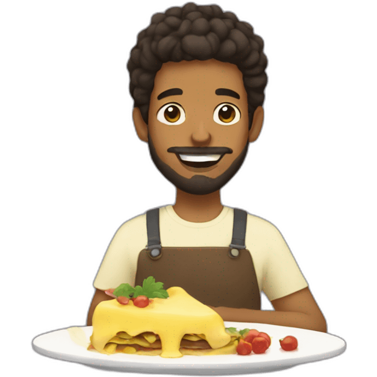 a young brown man with beard eating a raclette emoji