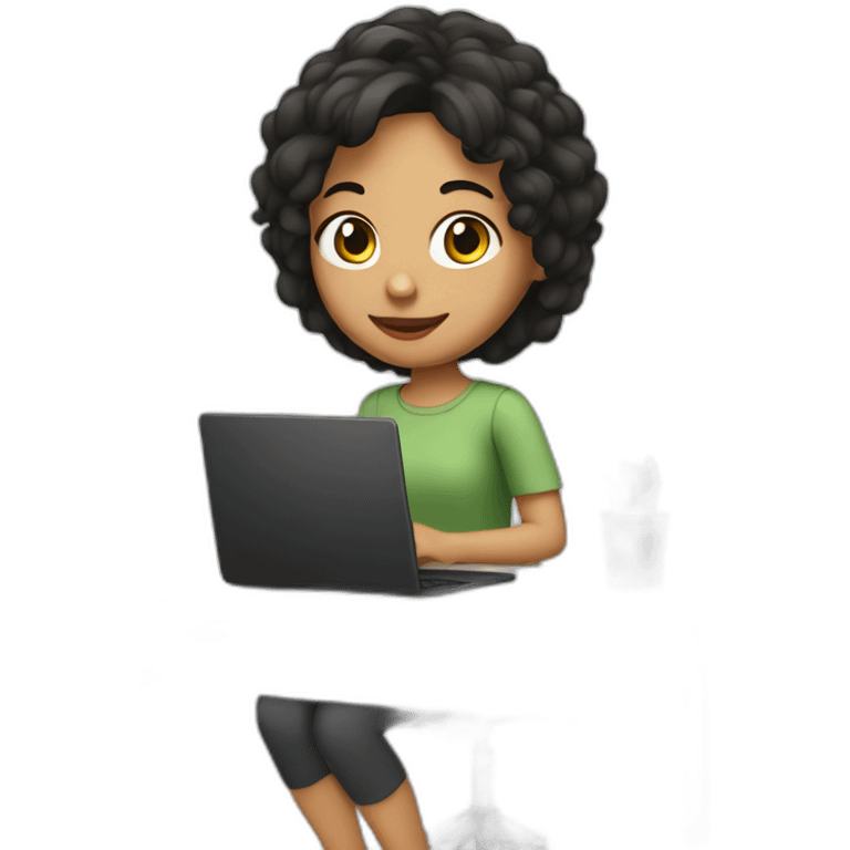 girl with dark hair and olive skin working on computer emoji