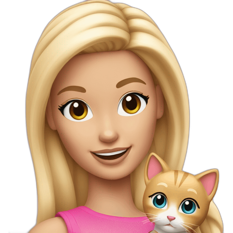 blonde barbie doll winking holding her cat emoji