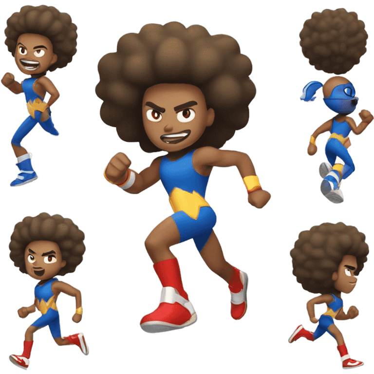 Muscular light light-skinned afro teen as Sonic superhero running. emoji