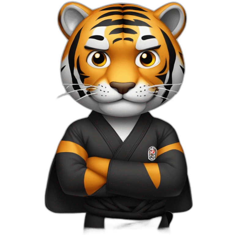 Tiger with evil face  jiu-jitsu black belt with his arms crossed emoji