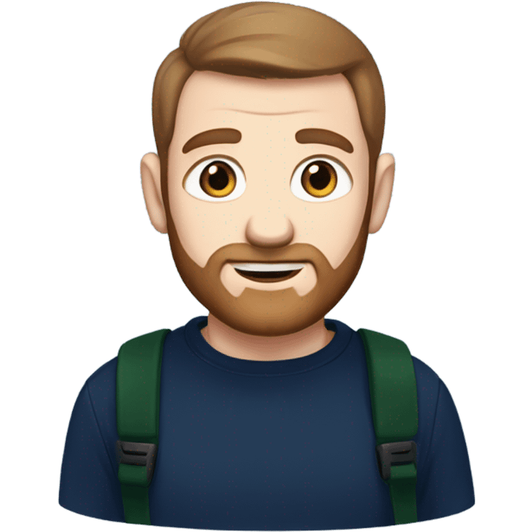 irish man light blue eyes, brown short receding hair and short beard, wearing a smart navy blue jumper. emoji