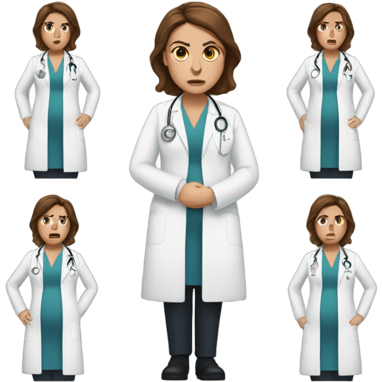 White woman pregnant doctor angry uncomfortable brown hair emoji