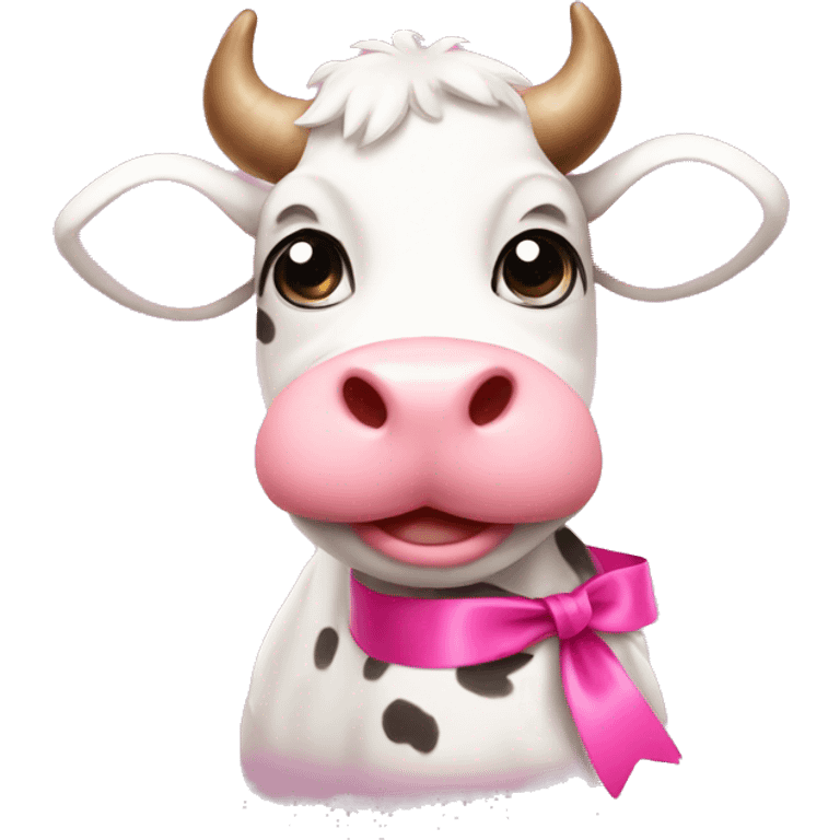 Cute cow with pink ribbon  emoji