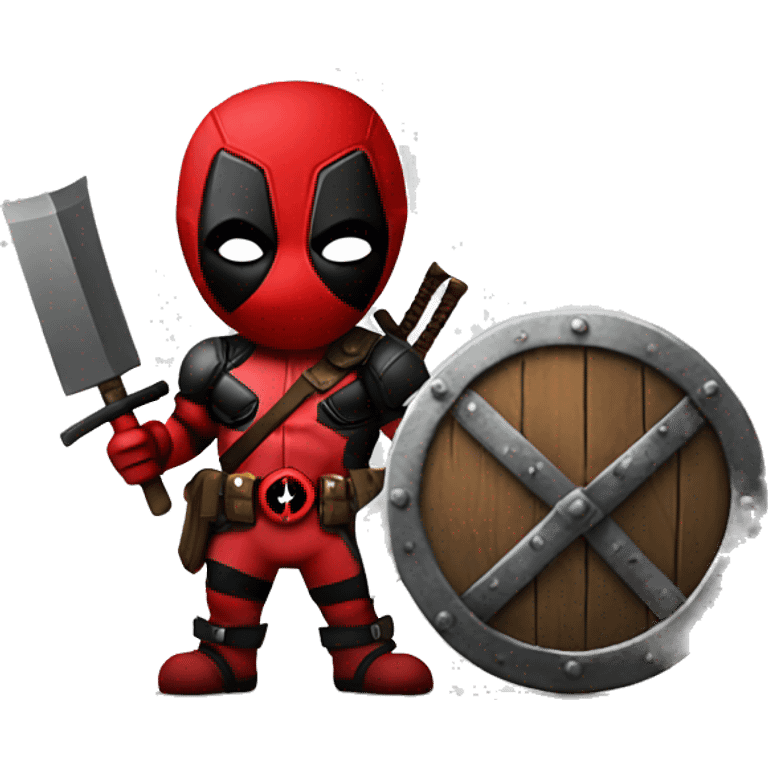 Deadpool holding Viking shield emoji