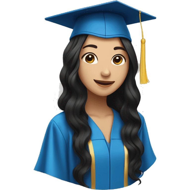 asian girl wearing blue graduation cap with long curly black hair emoji