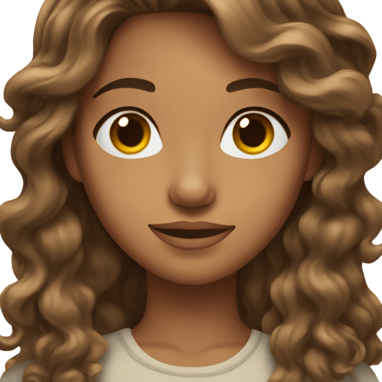 brown wavy haired woman with light but tanned skin and brown eyes  emoji