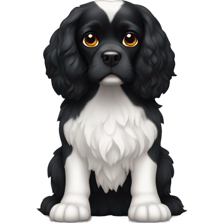 Small completely black king spaniel with black fur on his whole face and white fur on chest emoji