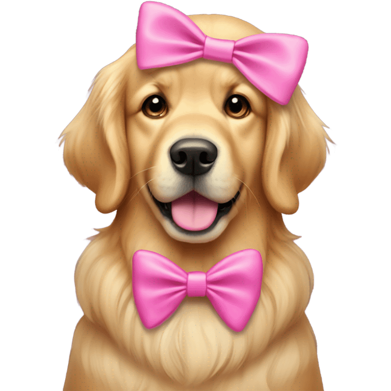 Golden retriever with a pink bow emoji