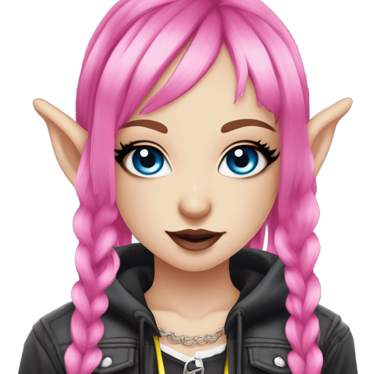 Blue eyed long eye lashes pout blonde and pink hair pale hime gyaru girl, hot pink and yellow split-dyed hair, nose ring, elf ears, dark makeup, punk clothes emoji