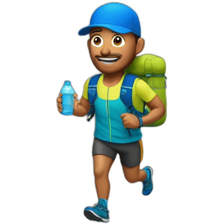 trail runner with cap and Running Vest with front soft flasks emoji