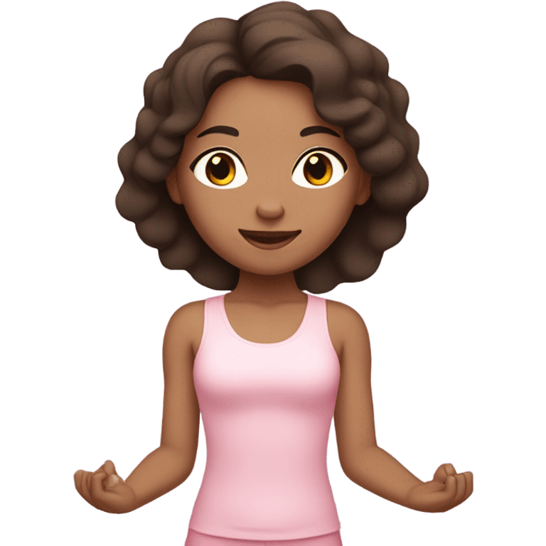 Dark brown hair light skin girl yoga pose light pink clothes emoji