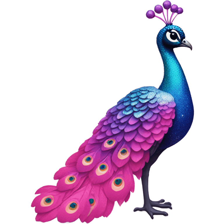 Pink ombre peacock standing with glitter emoji