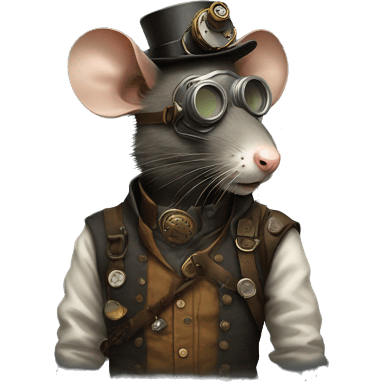 Profile of a rat with a steampunk cloth gas mask and ragged clothes. No hat  emoji