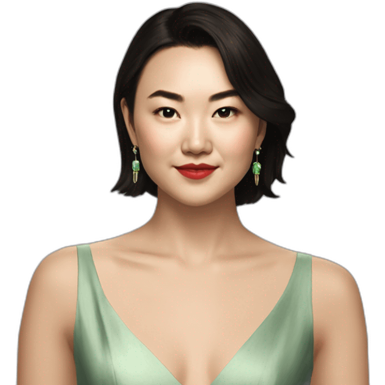 Jessica henwick with short bob Jade earrings cocktail dress emoji