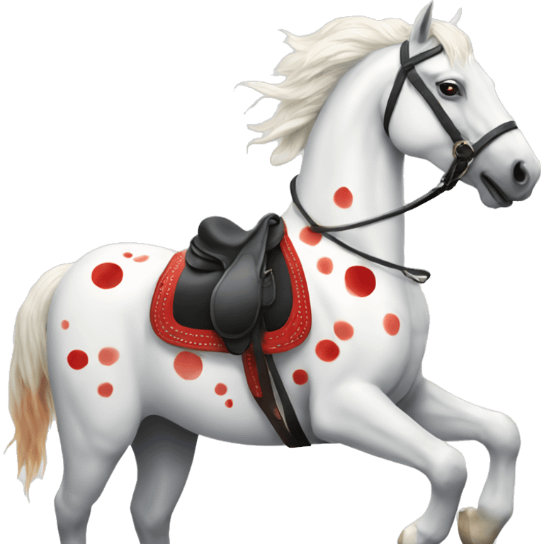 A white horse with red spots in the saddle emoji