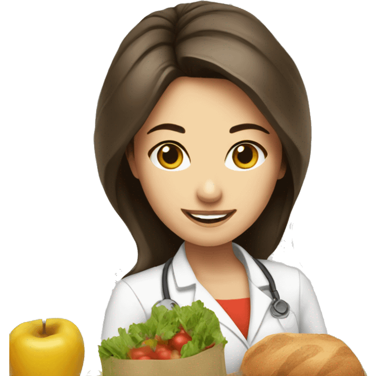 brunette female nutritionist, food emoji