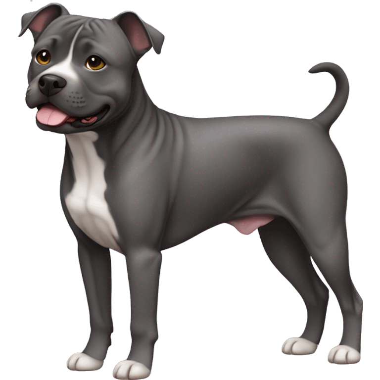 Cute small dark grey staffordshire terrier not only face, full body  emoji