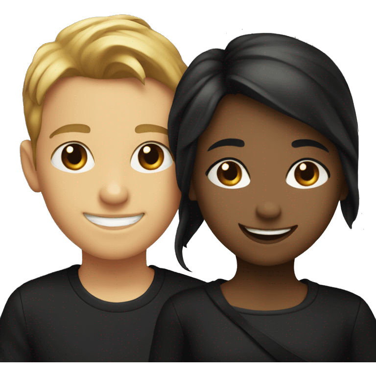 smiling boy and girl in black outfits emoji