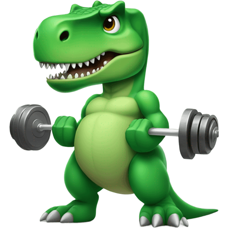 Green T-Rex lifting weights  emoji