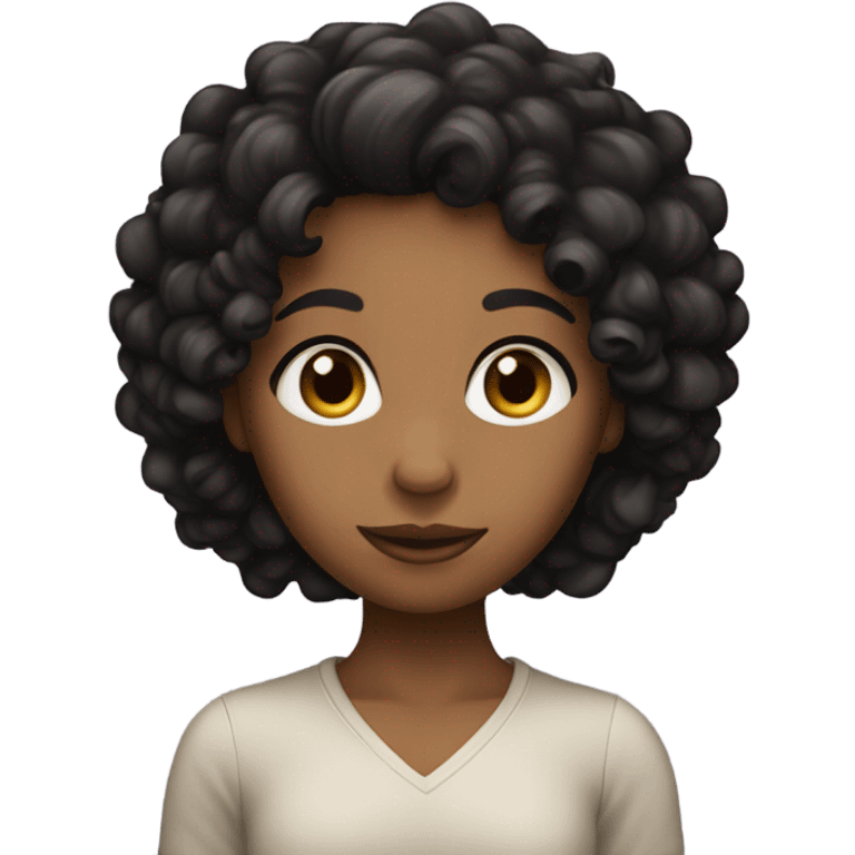 Sneaky brown skinned girl with black curly hair emoji