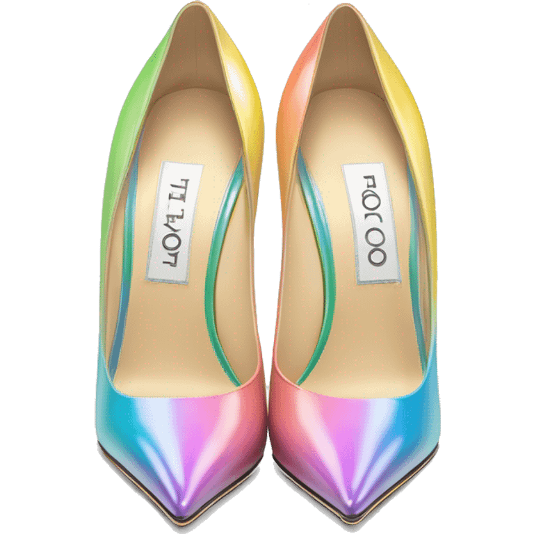 Realistic isolated top view of a pair of pastel rainbow jimmy Choo stiletto high heel shoes. emoji