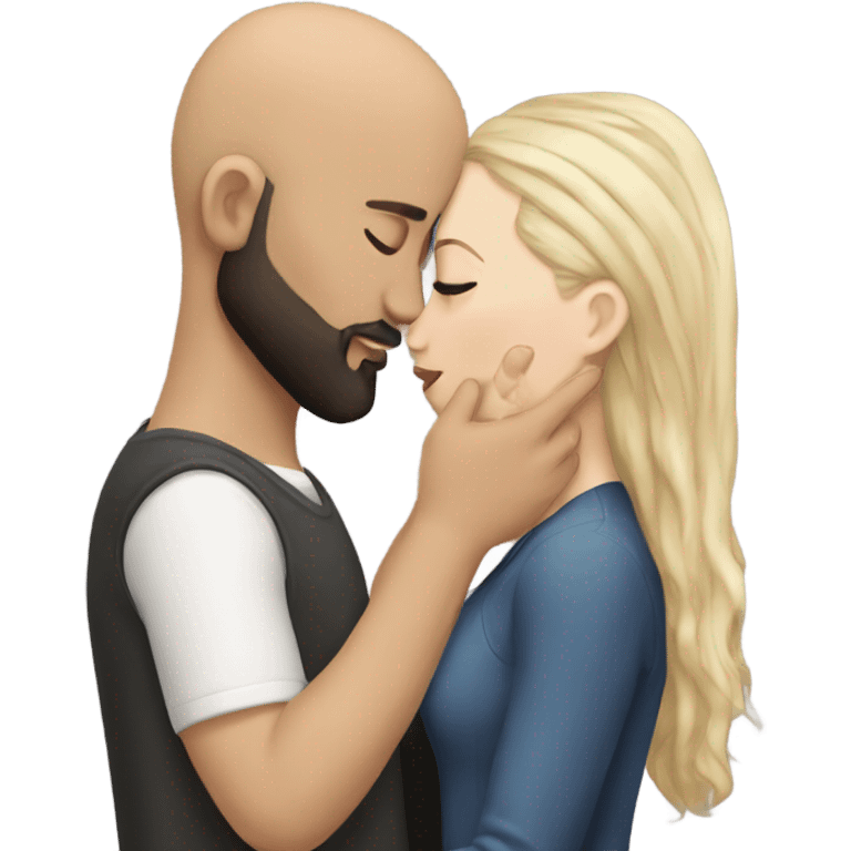 White girl dark hair kissing mixed bald man with beard emoji