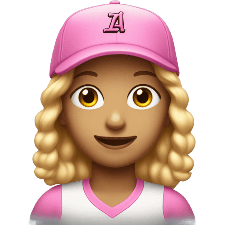 smiling girl in baseball pink cap with "LA" on c emoji