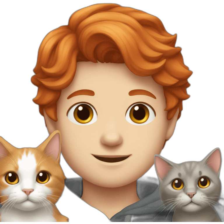 Redhead boy with grey a Scottish lop-eared cat. emoji