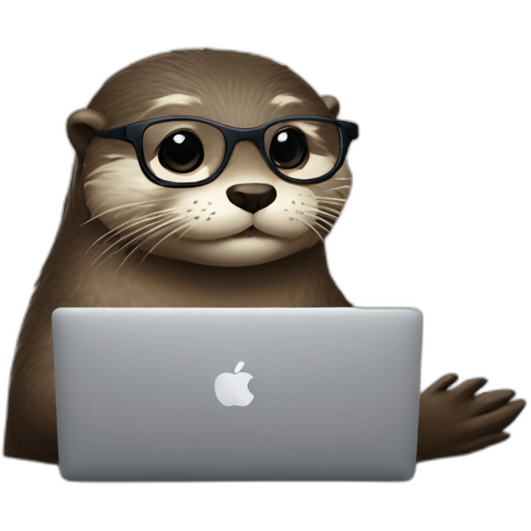 otter with glasses back leaning against a pillow with a macbook emoji