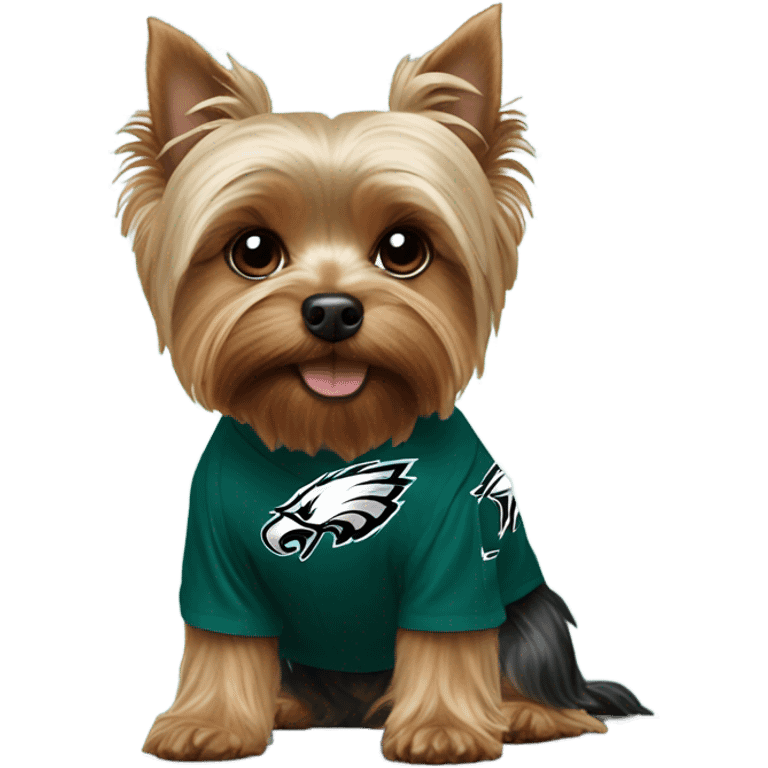 Yorkie wearing a Philadelphia eagles shirt emoji